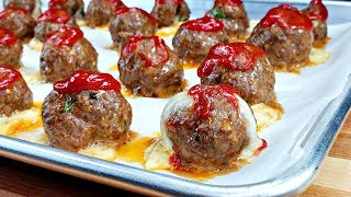 Cheese Filled Meatballs Recipe | Meatloaf Style Meatballs Appetizer