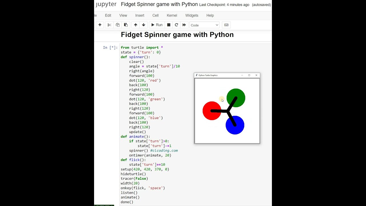 Day 21 : Fidget Spinner game with Python - YouTube