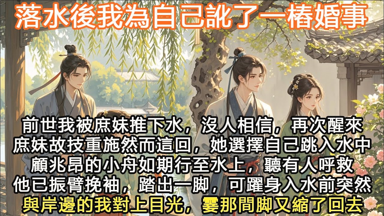 完結重生顛甜文：落水後我為自己訛了一樁婚事，前世我被庶妹推下水，沒人相信，再次醒來庶妹故技重施然而這回，她選擇自己跳入水中顧兆昂的小舟如期行至水上，聽有人呼救他已振臂挽袖，踏出一脚，可躍身入水前突然
