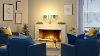 Hanukkah Modern Cozy Living Room 1 - Hanukkah Menorah Glow Loopable Animated Background Ambience