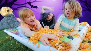 PUMPKiN GUTS WATER SLiDE!! Family challenges inside Mystery Pumpkins! Adley \& Niko spooky Drop Test