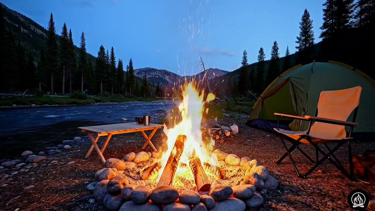 Nature Night Sounds 🔥 Campfire & River 🌊 | Calm Ambience for Relaxation