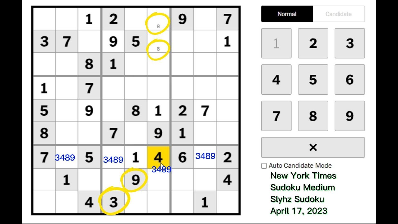 New York Times Sudoku Medium April 17, 2023 - YouTube