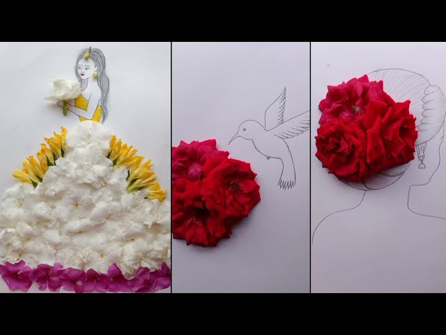 Real flower using fashion illustration dress || drawing decoration in flower