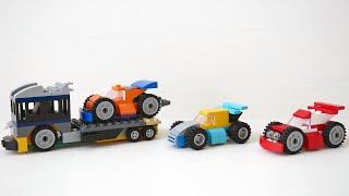 Building LEGO many cars, using Classic 10696 (3 sports car and transporter truck)