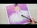 Easy acrylic painting / Wedding dress / Bridal gown / Painting for beginners step by step