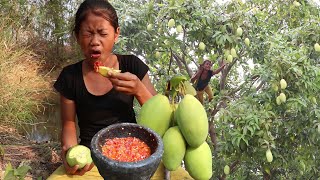 Wow! Watering mouth with Green mango vs Salt and Hot chili  Survival skills Anywhere Ep 97