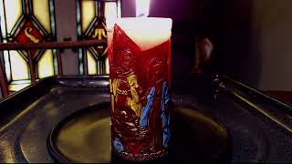 Nativity Scene Pillar Candle Burning Time-Lapse