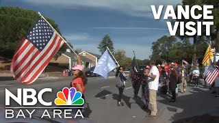 Rally held in Woodside ahead of JD Vance fundraiser