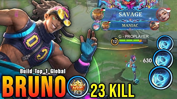 SAVAGE + 23 Kills!! Bruno Monster Gold Laner (WTF DAMAGE) - Build Top 1 Global Bruno ~ MLBB