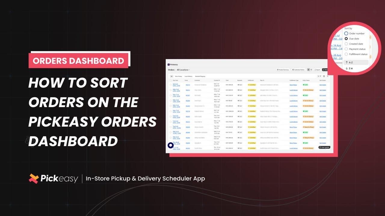 Order Sorting How to sort orders on the Orders dashboard | Pickeasy User Guide - YouTube