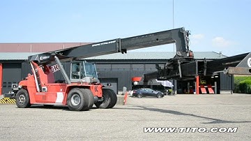 tito.com // Used Kalmar reachstacker DRF450-60S5 spreader rotation - www.tito.com