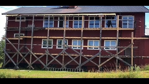 3 Stories high, 100 ft long wooden scaffold build on my 1948 wooden school house.