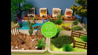 Four Small World Animal Dioramas With Animal Figure Matching Cards- Learn Animal Names