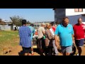 White Squaters outside Krugersdorp South Africa recieving food donations from farmers from Botswana