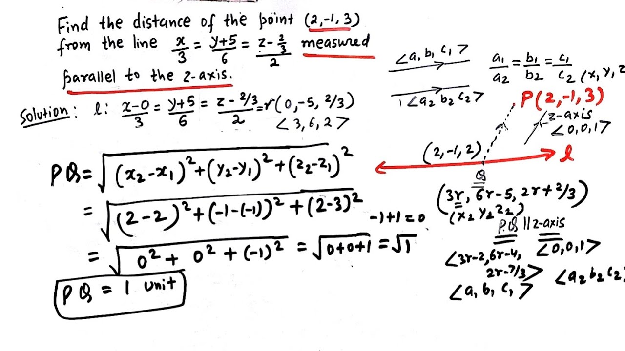 How to find the distance of a given point from a given line measured parallel to z - axis.