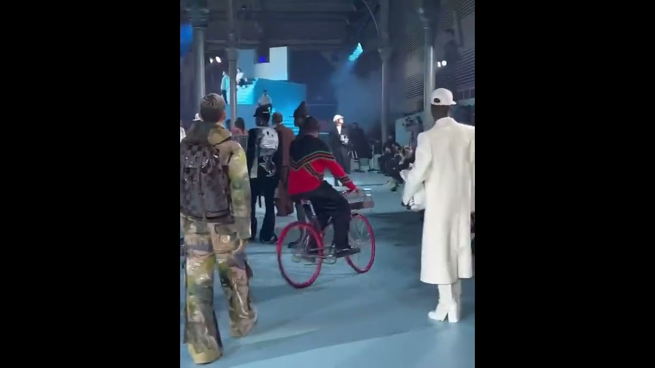 Tyler, the Creator riding through Louis Vuitton fashion show on a bike in  Paris 👀🚴 #lessiswore