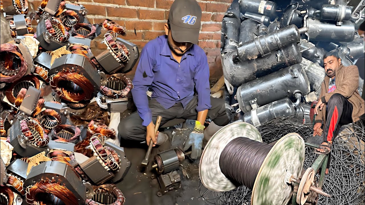 99.9% Pure Electric Wire From Old Ac Compressor Recycling & Making 2 Core Electric Wire in Factory