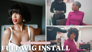 My Very First Wig Install | Bob Wig With Bangs | Aisha Beau