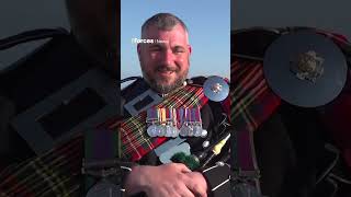 Scots Guardsman returns his grandfather's bagpipes to Normandy beaches