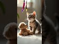 🐾 Adorable Kitten Meets Teddy Bear!