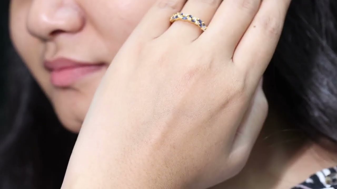 Lab Created Blue Sapphire and Diamond Cluster Half Eternity Ring