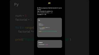 “Factorial of a Number in Python 🔢🐍” #python #coding #programming #tech #shorts #ytshorts