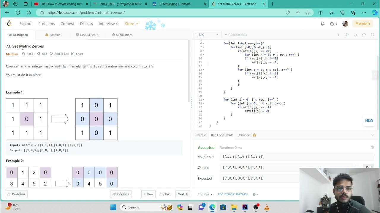 Leetcode Problem: 73 | Set Matrix Zero | - YouTube