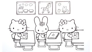 Hello Kitty At School! Hello Kitty Coloring Page || Color Along With Me