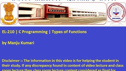 EL-210|ME-210| C Programming | Types of Functions by Manju Kumari GPC Bikaner