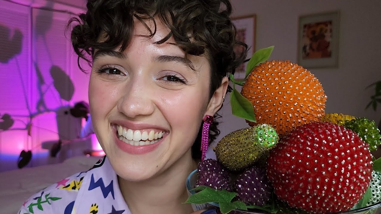 ASMR Rare Trigger 🍌 scratching, tapping, & brushing vintage beaded fruit (chatty whispered haul)