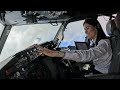 Beautiful female pilot take off and landing her boeing b737800  cockpit view  gopro