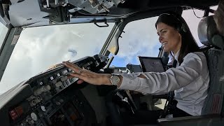 : Beautiful Female Pilot Take Off And Landing Her Boeing B737-800 | Cockpit View | GoPro