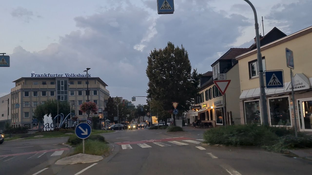 Road Trip von Frankfurt nach Bad Nauheim über Bad Vilbel und Friedberg - bei Dämmerung - in 4k