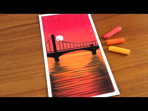 Red Bridge Scenery Oil Pastel Painting for beginners | Easy Oil Pastel Drawing Tutorial
