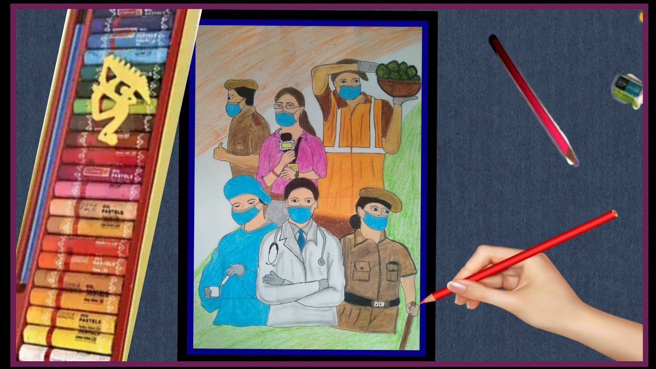 Corona warriors drawing with oil pestels easy 