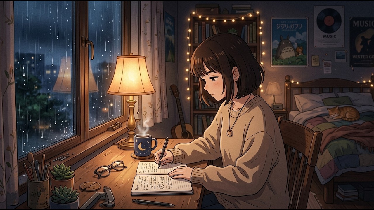 Rainy Night Study Room 🌧️ Calm Lofi Beats for Deep Focus (1 Hour) - YouTube
