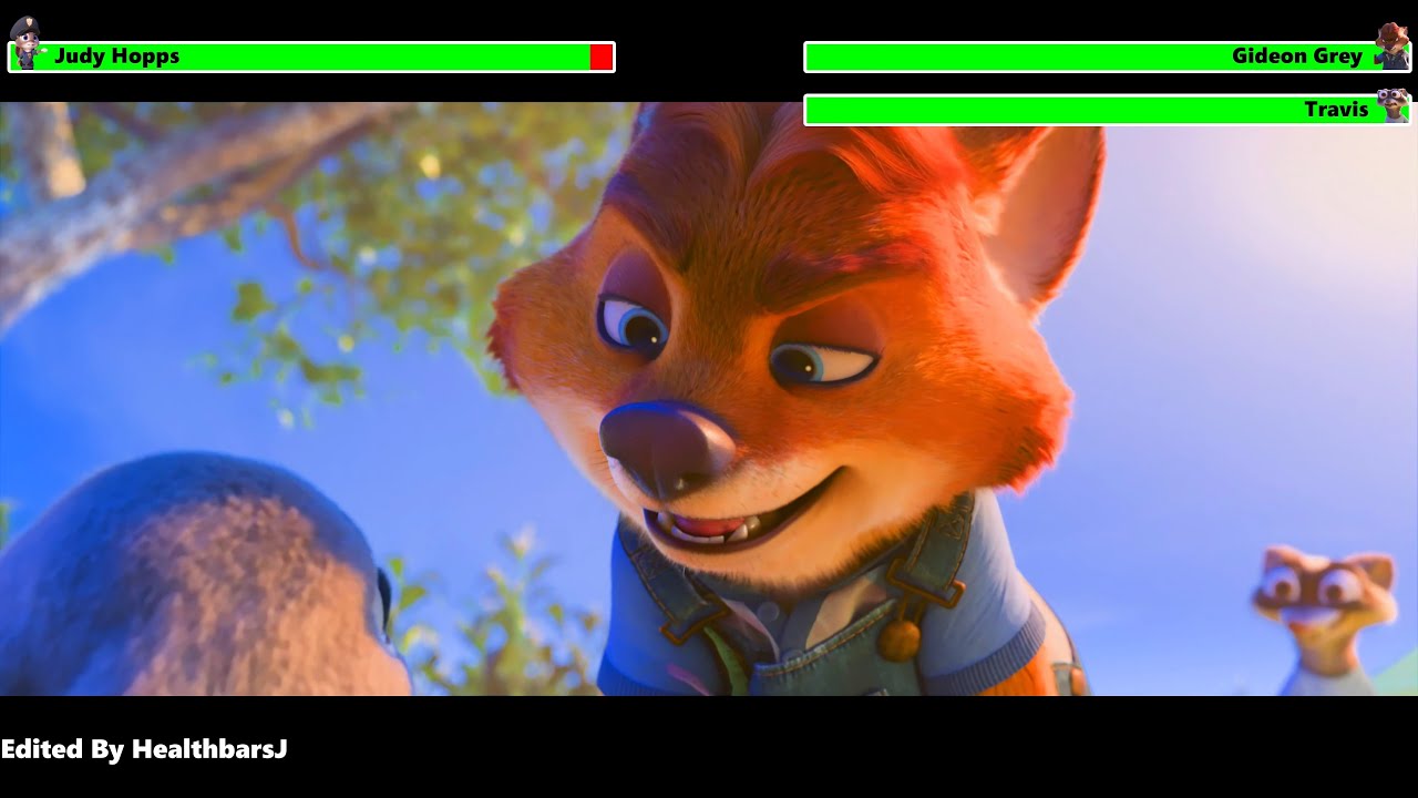 Judy Hopps vs. Gideon Grey & Travis with healthbars