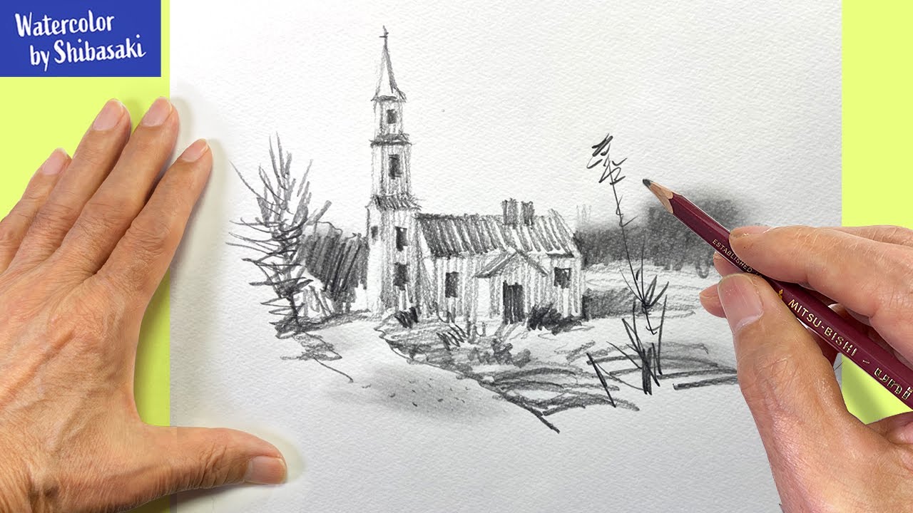 Eng Sub How To Draw A Church With A Pencil Step By Step Stayhome Youtube