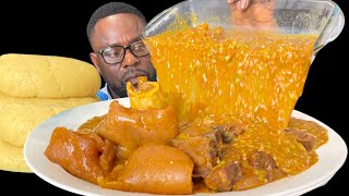 ASMR MUKBANG FUFU & OGBONO SOUP WITH GOAT MEAT & COW LEG / NIGERIAN FOOD MUKBANG
