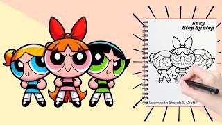 How to Draw Powerpuff Girls Step by Step | Easy Cartoon Drawing Tutorial for Kids
