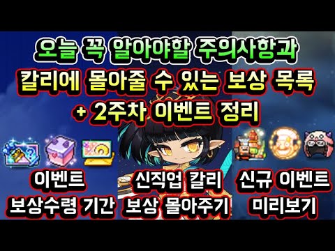 [메이플스토리 맑음] 오늘 꼭 알아야할 주의사항과 <strong>신규직업</strong> 칼리에 몰아줄 수 있는 보상 목록 &amp;amp; 2주차 이벤트 정리
