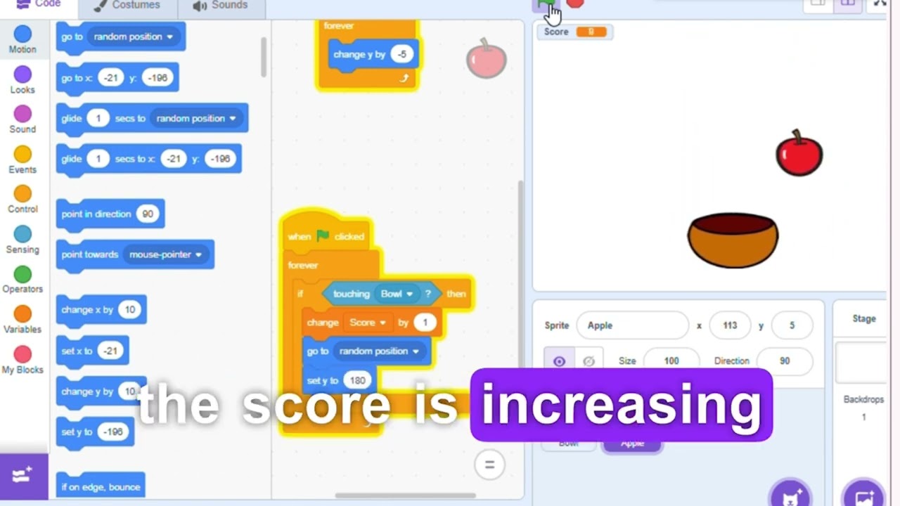 How to Add Score in Scratch 🍎 | Scratch Variables Explained for Kids | Beginner Coding Game