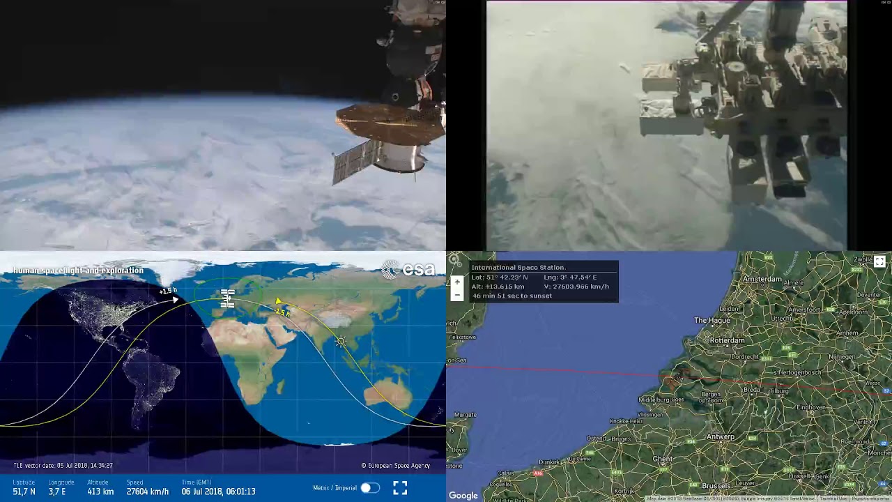 Passing Over Cloudy Morning Europe - NASA/ESA ISS LIVE Space Station With Map - 2018-07-05