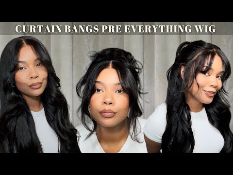 PRE-EVERYTHING CURTAIN BANG WIG! EFFORTLESS GLUELESS INSTALL FOR BEGINNERS + 3 STYLES | Nadula hair