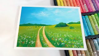 [ENG] 오일파스텔 꽃밭 풍경화  | 오일파스텔 초보 쉬운 설명 | Painting a Flower Garden Landscape with Oil Pastel