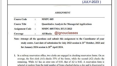 IGNOU MMPC-005 Solved Assignment July 2023 Jan 2024 | Quantitative Analysis for Managerial Applicati