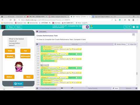 Code org   CSP Unit 8   Create PT Prep '20 '21  Create PT   Complete the Task #3 and 4 more pages