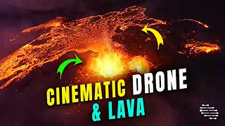 Cinematic Drone Flew at Crater as Lava Splatters All over the Drone