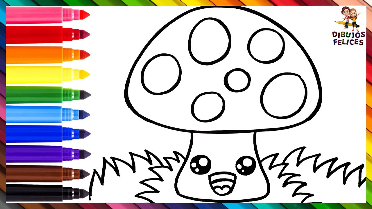 Dibuja y Colorea Un Lindo Hongo Arcoiris 🍄🌈 Dibujos Para Niños